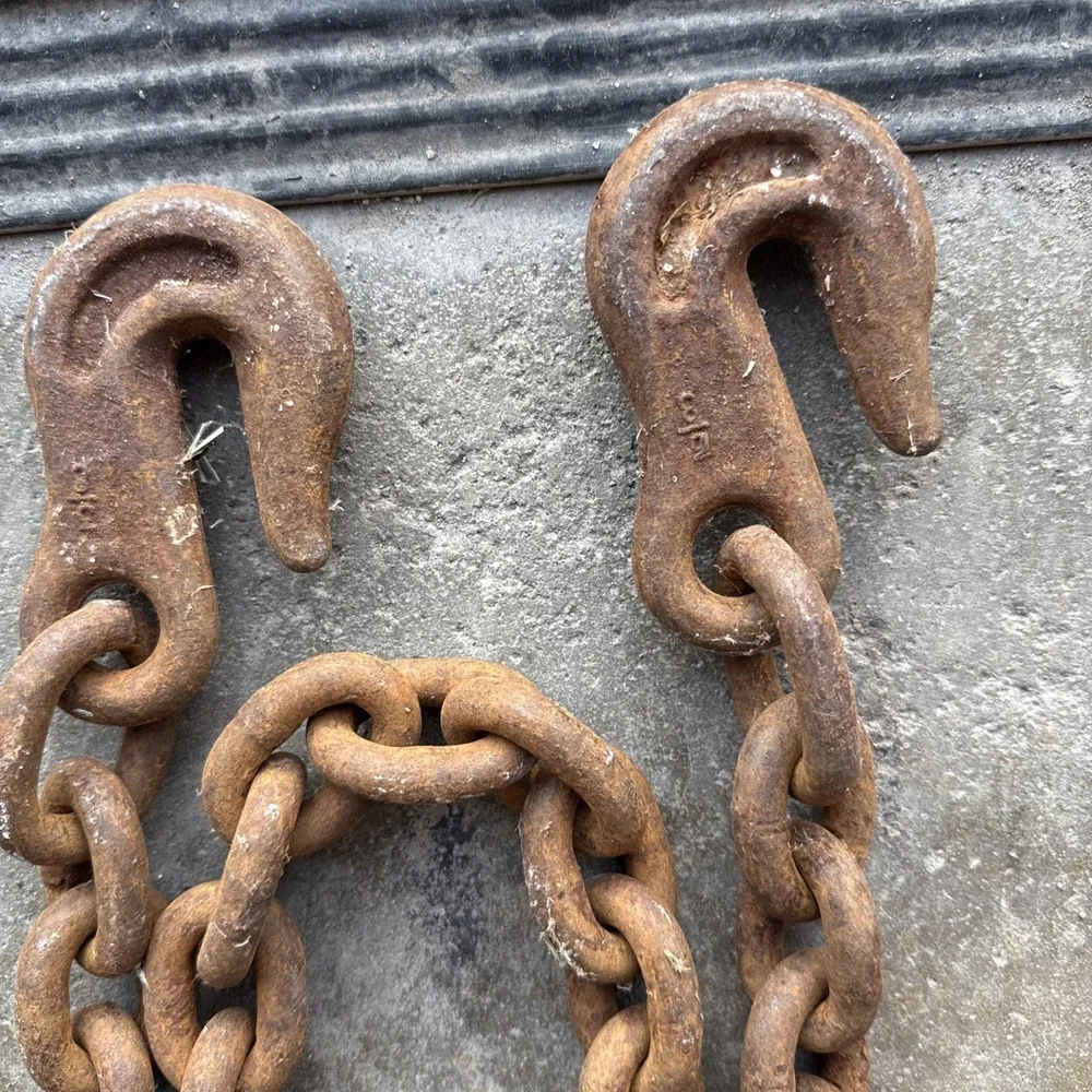 Vintage Heavy Duty Industrial 21 Foot Chain with Dual‎ High Test Forged Hooks